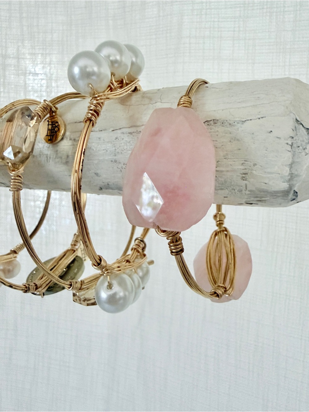 5-Pc Bourbon & Bowties Bracelet Set • Signature Coin, RoseQuartz, Pearl, Crystal - Picture 3 of 8